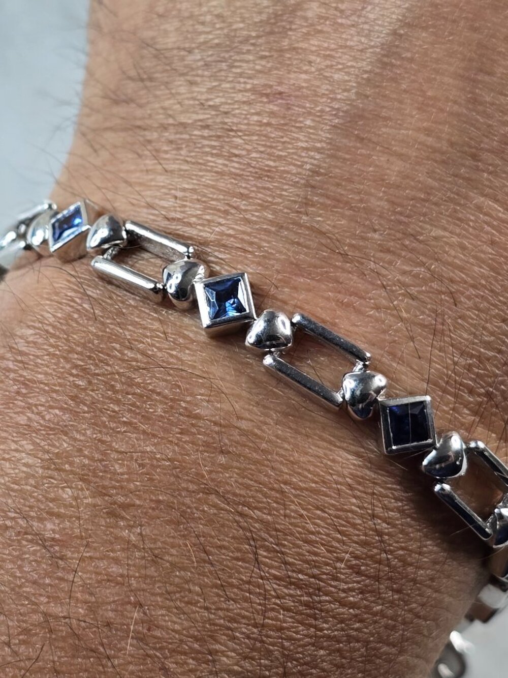 Womens Vintage Estate Sterling Silver Modernist Tanzanite Bracelet 16.8g #E2342